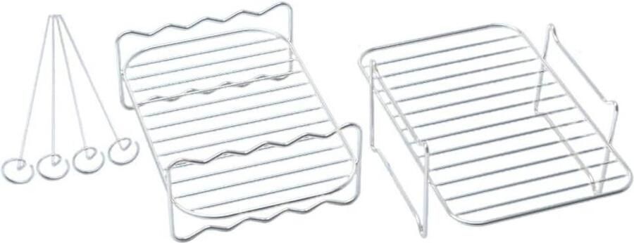 Airfryer Accessoires Dubbele mand rek Meer koken Roestvrij staal constructie 7.8 x 5.1 inch Zilver