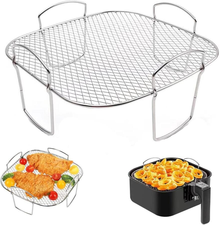 Airfryer Accessoires Grill Pan Meer Koken Dubbele Zone Compatibel 20.8 x 20.5 x 9 cm Zilver