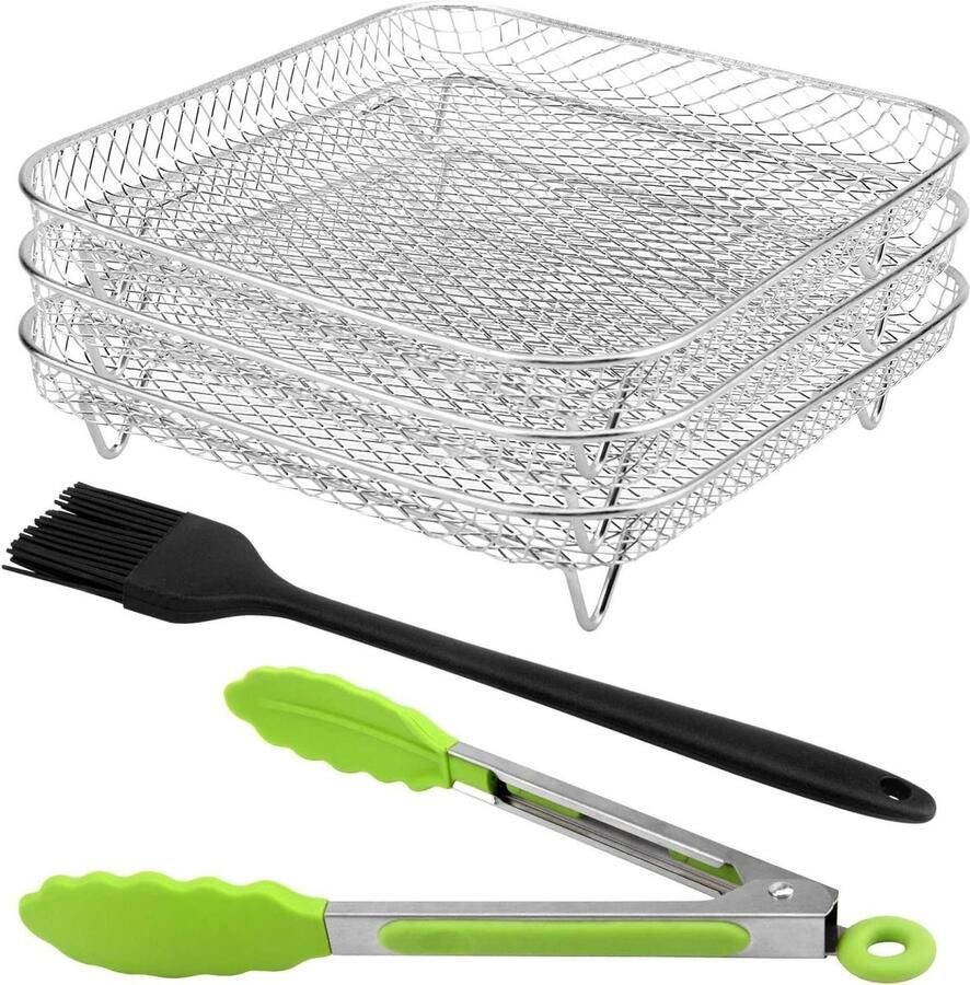 Airfryer Accessoires Grill Set Voedsel Bereiden Stapelbaar Ontwerp 20x20cm Zilver