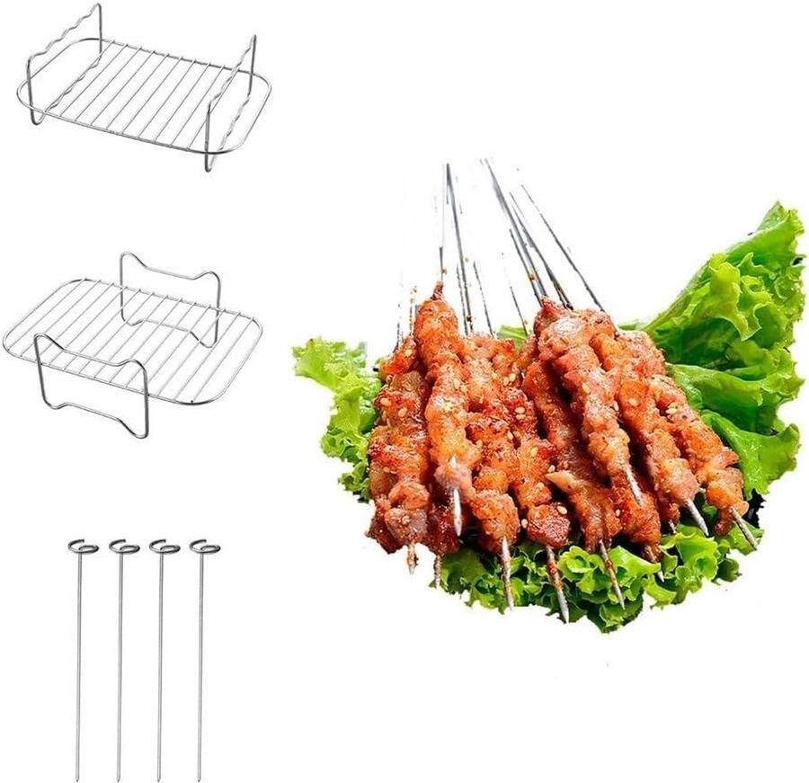 Airfryer Accessoires Grillrek Set Lekkere Maaltijden Vaatwasserbestendig 18 x 2 x 2 cm Zilverkleurig