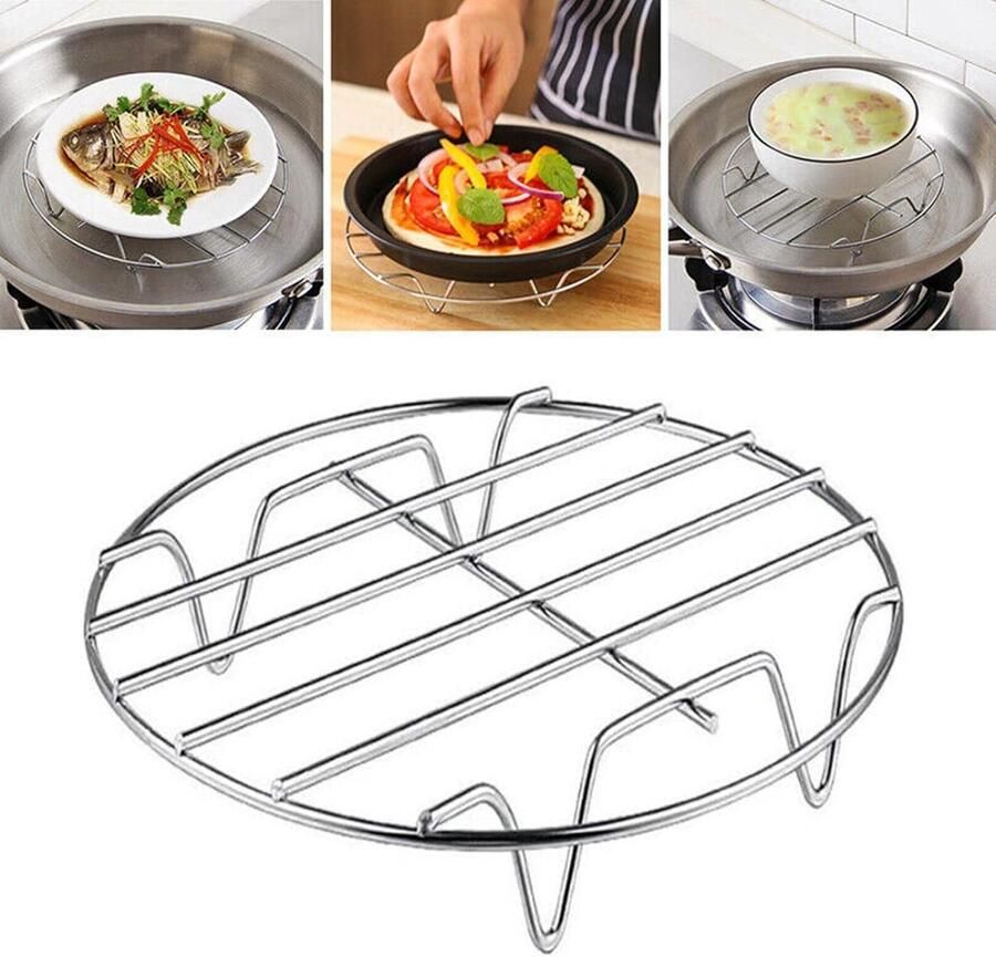 Airfryer Accessoires Grillrek Stoomrek Extra Kooklaag Roestvrij Staal Verkrijgbaar in 6-9 Inch Zilverkleurig