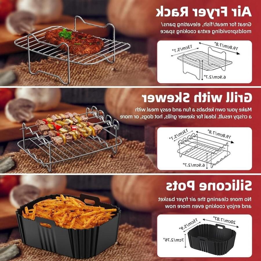 Airfryer Accessoires Keuken Gereedschap Gezond Koken Stapelbaar Grillrooster 4 Stuks Zilver