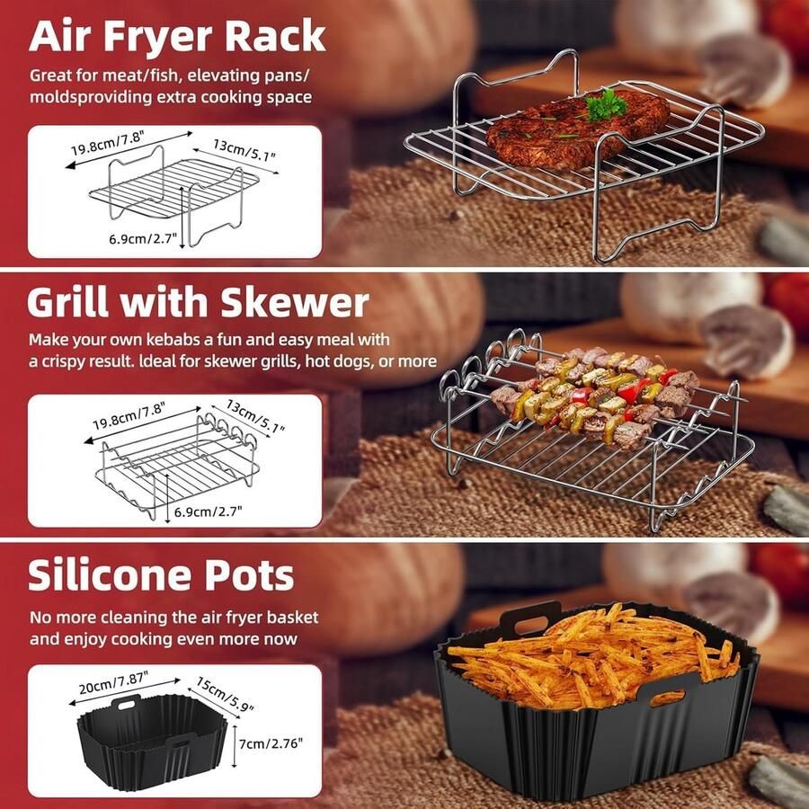 Airfryer Accessoires Keuken Hulpjes Gezond Koken Zwevend Ontwerp 4 Stuks Zwart