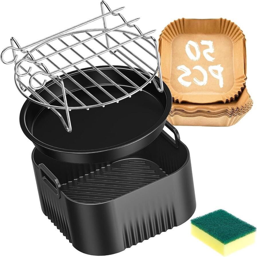 Airfryer Accessoires Keuken Hulpjes Lekker Koken 5 Delige Set 16.5 cm Grijs