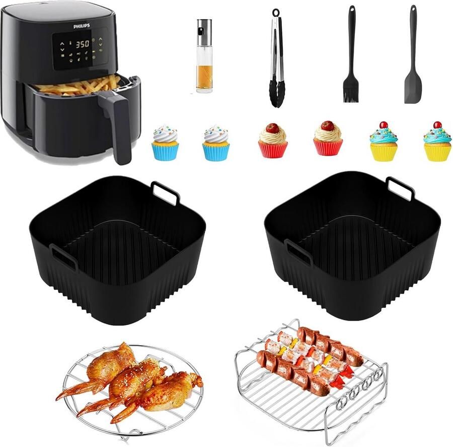 Airfryer Accessoires Keuken Hulpstukken Lekker Koken Veelzijdige Toevoegingen 22 cm Zwart