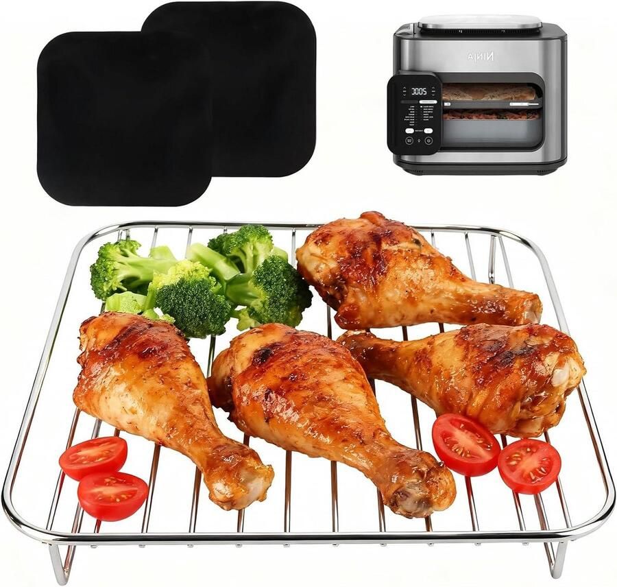 Airfryer Accessoires Keuken Rooster Gezonder Koken Roestvrij Staal 19 x 9 x 8 cm Grijs