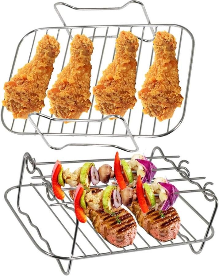 Airfryer Accessoires Heteluchtfriteuse Rekken Meer Koken Roestvrij Staal 20x13.2 cm Zilver