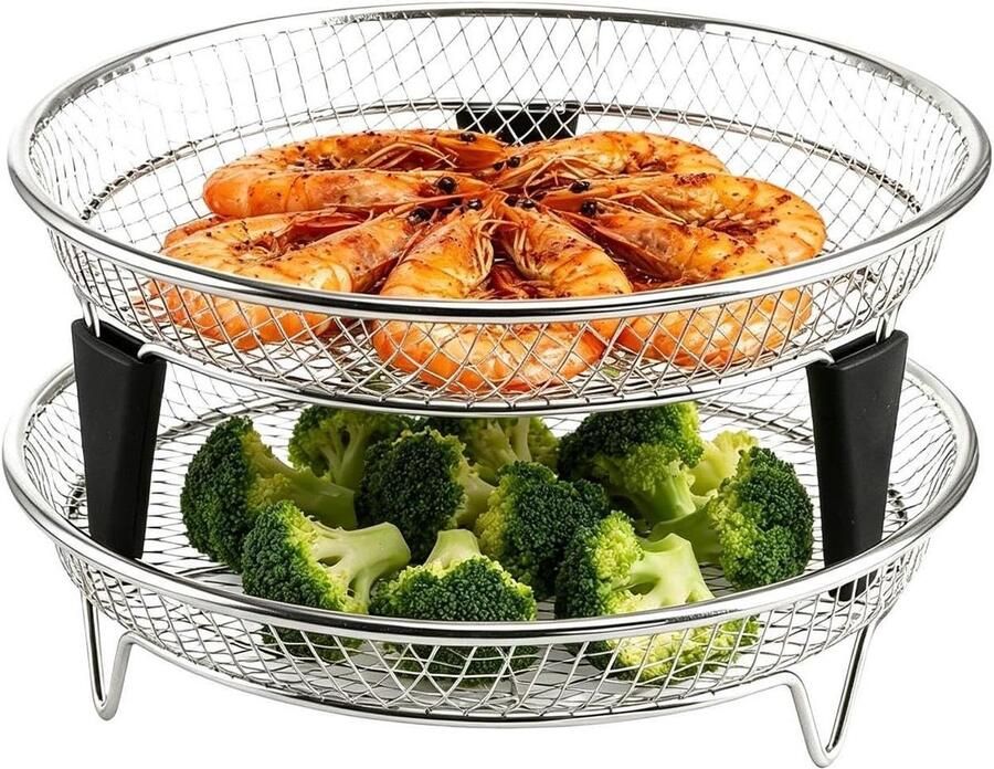 Airfryer Accessoires RVS Plank Veelzijdig Koken Stapelbaar Ontwerp 18x18 cm Zilver