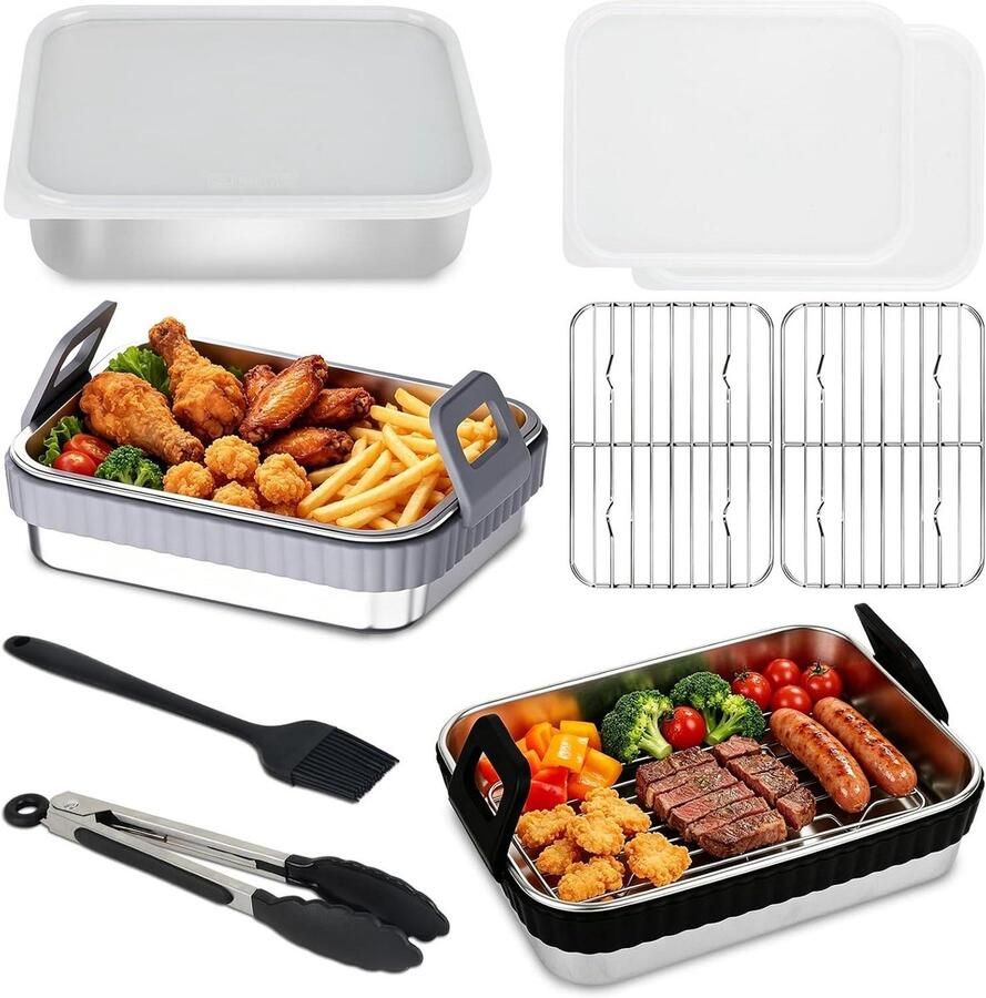 Airfryer Accessoires Set Airfryer Bakvorm Lekker Koken Roestvrij Staal 19.99 x 15 x 10 cm Zilver