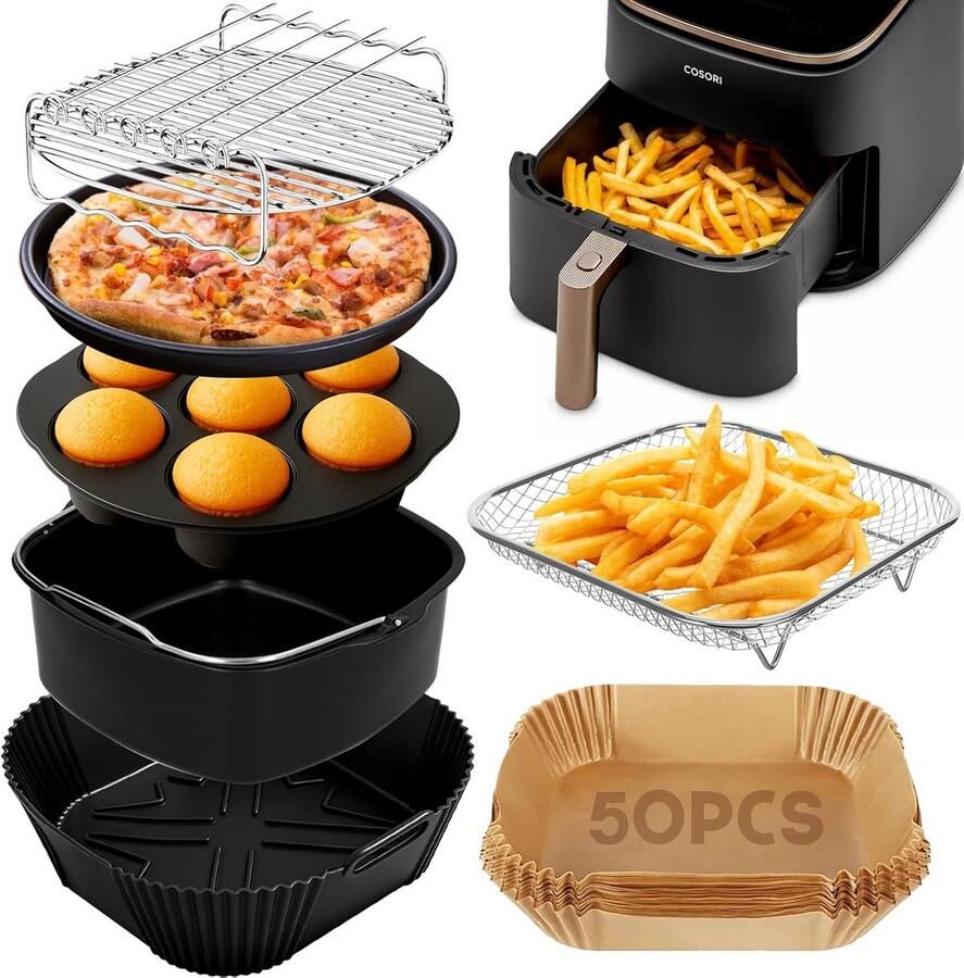 Airfryer Accessoires Set Airfryer Bakvormen Gezond Bakken Hittebestendig Siliconen 4.5-8L Grijs