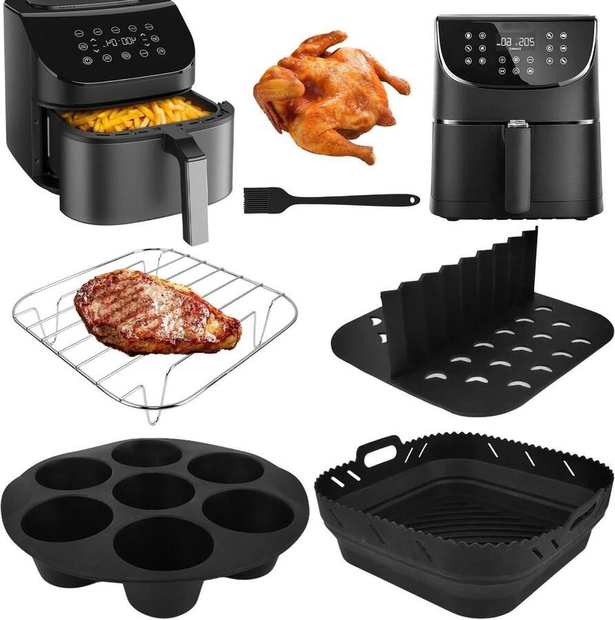 Airfryer Accessoires Set Airfryer Bakvormen Gezond Koken Dubbele Kookmogelijkheid 5 stuks Zwart