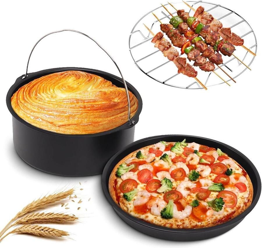 Airfryer Accessoires Set Bakset Friteuse Grill Bakken Grillen Pizza Roestvrij Staal 8 inch Zilver