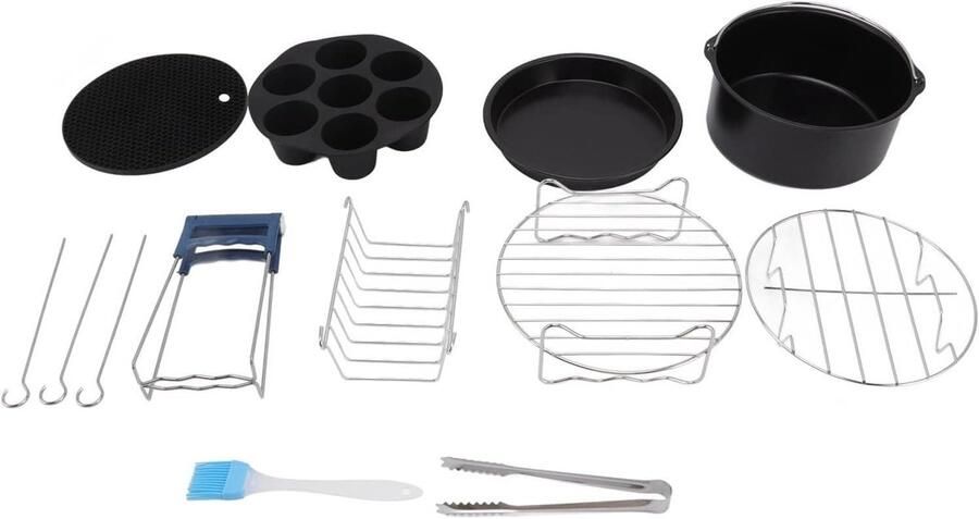 Airfryer Accessoires Set Bakvormen Ovenrooster Koken Bakken Roestvrij Staal 20cm Diameter Zilverkleurig