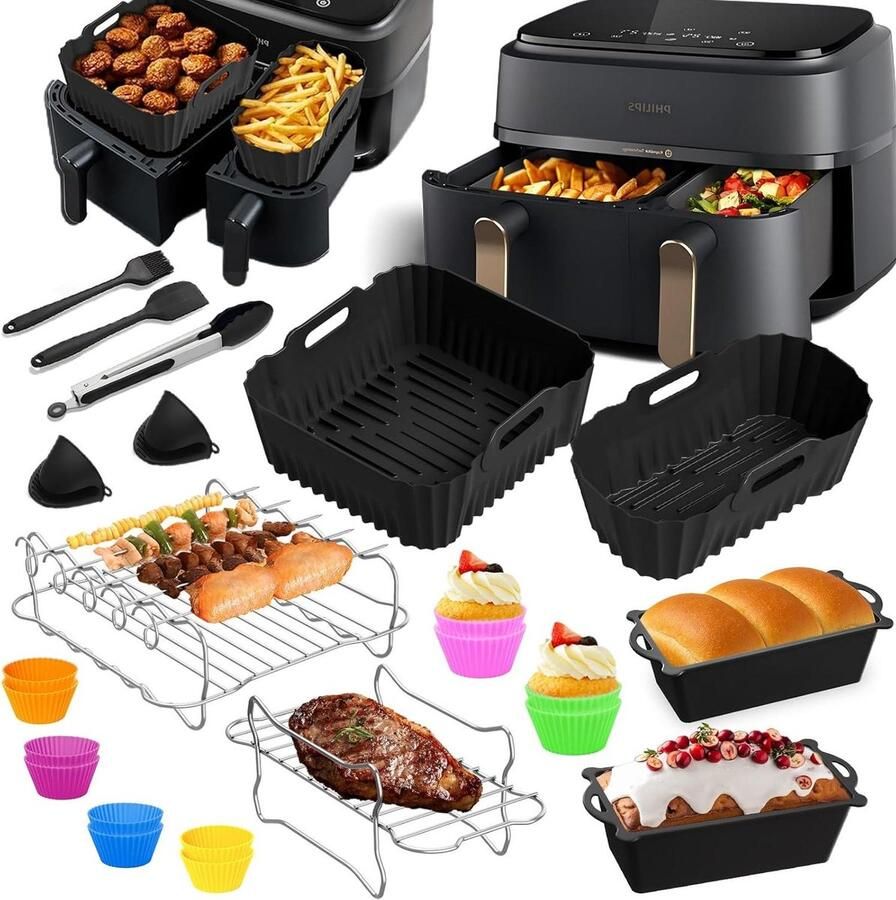 Airfryer Accessoires Set Bakvormen en Roosters Veelzijdig Koken 23 Delig 9L Compatibel Zwart