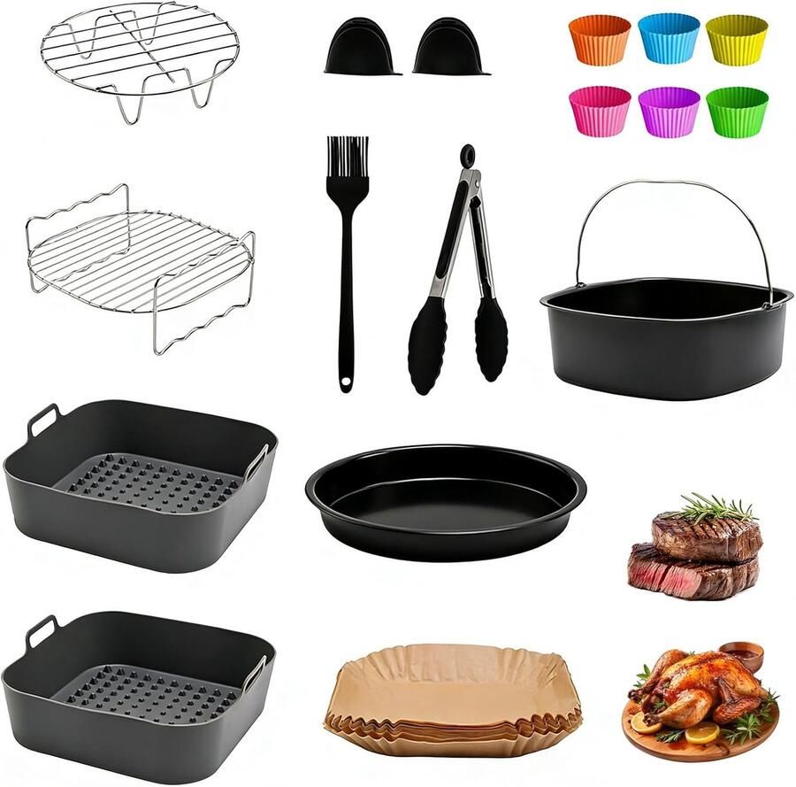 Airfryer accessoires set herbruikbare dubbele siliconen liners veelzijdig bakken en grillen ShopVlot