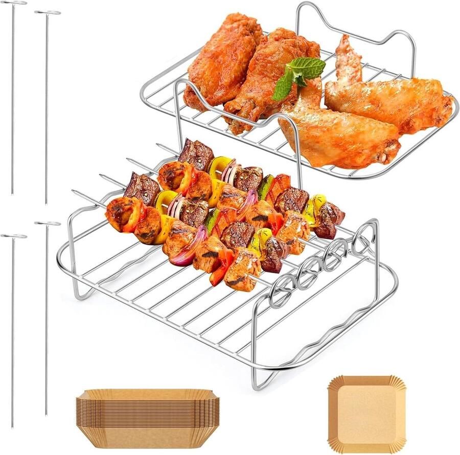 Airfryer Accessoires Set Heteluchtfriteuse Onderdelen Gezond Koken Roestvrij Staal 7 Inch Zilver