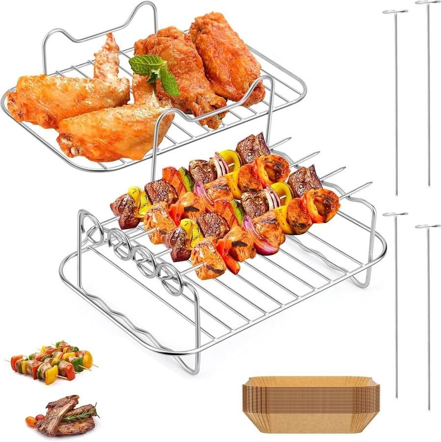 Airfryer Accessoires Set Keuken Gereedschap Gezond Koken Roestvrij Staal 7 Inch Zilverkleurig