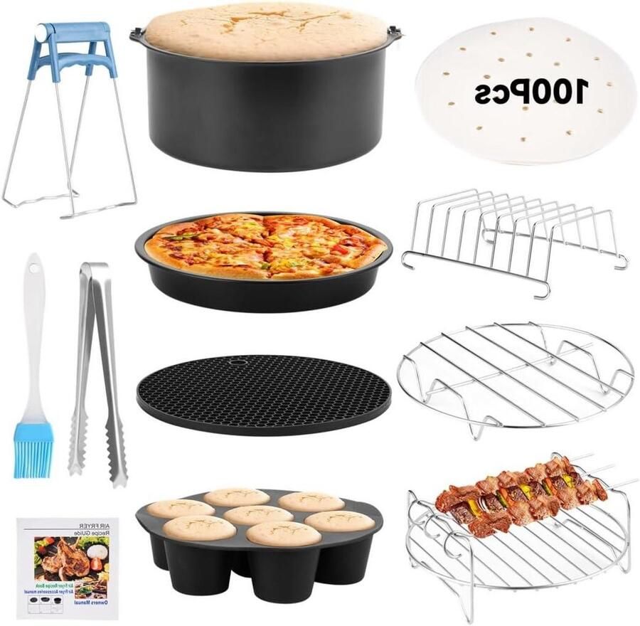 Airfryer Accessoires Set Keuken Gereedschap Veelzijdig Koken 12 Delig Non-stick 7 Inch Universeel Zwart Zilver