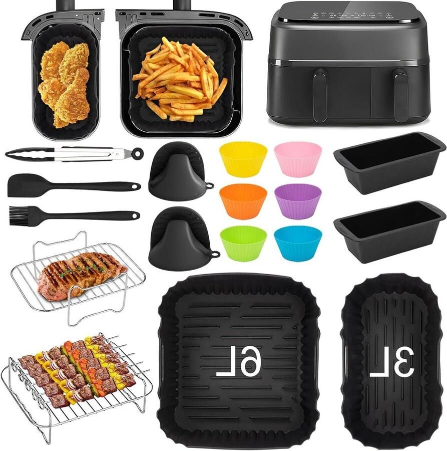 Airfryer Accessoires Set Keuken Hulpmiddelen Gezonder Koken Op Maat Gemaakt 6L 3L Zwart