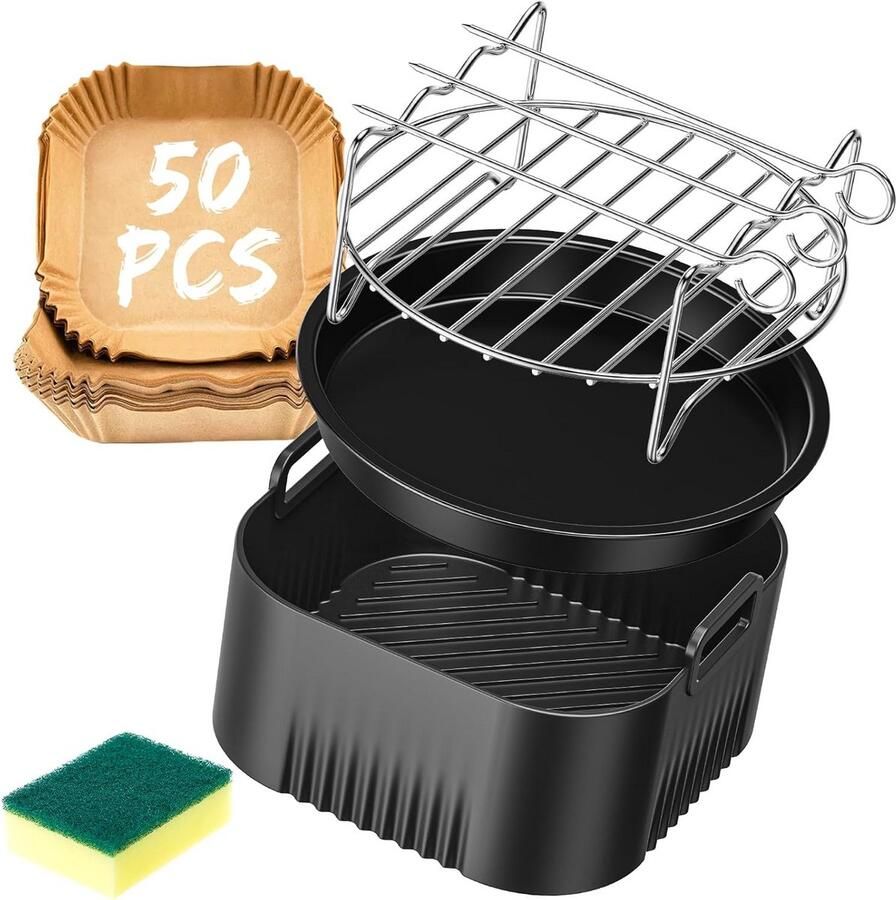 Airfryer Accessoires Set Keuken Hulpstukken Gezond Koken Veelzijdige 5-delige Set 16.5 cm Grijs