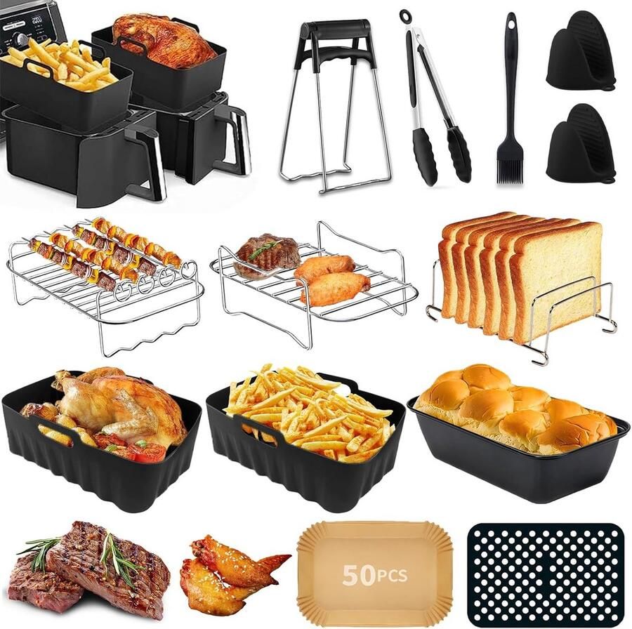 Airfryer Accessoires Set Keuken Hulpstukken Lekker Koken Compleet Inclusief Vormen 7.6L-9.5L Grijs