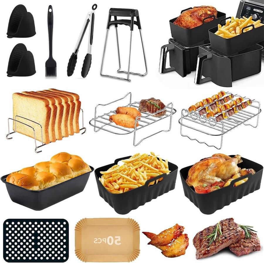 Airfryer Accessoires Set Keuken Hulpstukken Veelzijdig Koken Compleet Inclusief Vormen 7.6L-9.5L Geschikt Grijs
