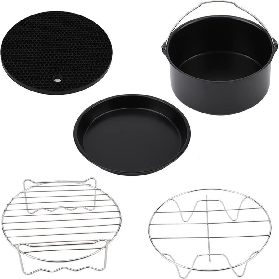 Airfryer Accessoires Set Kookgerei Kit Gezonder Bakken 5-Delige Set 21 cm Diameter Zwart