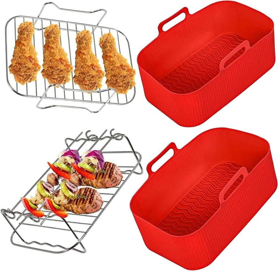 Airfryer Accessoires Set Luchtfriteuse Manden Sneller Koken Roestvrij Staal & Siliconen 8L Compatibel Zilver