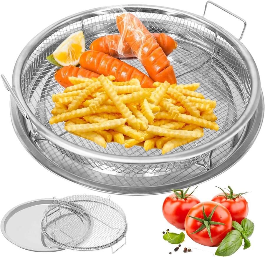 Airfryer Accessoires Set Oven Manden Gezond Bakken 360 Graden Luchtcirculatie 32.8 cm Zilver