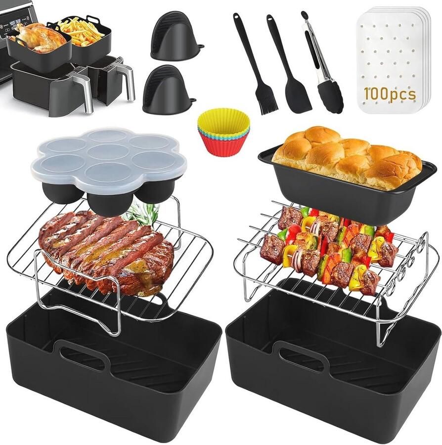 Airfryer Accessoires Set – Siliconen Liner Racks Handschoenen en Meer voor Heteluchtfriteuse