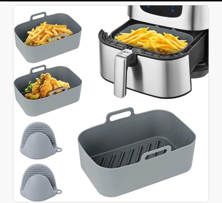 Airfryer Accessoires – Silicone Mandjes Set – Voedselveilig – Hittebestendig – Siliconen ovenschaal BPA Vrij Accessoires Heteluchtfriteuse Bakvormen – 19 5x12 7x7cm – 2-delig – Grijs