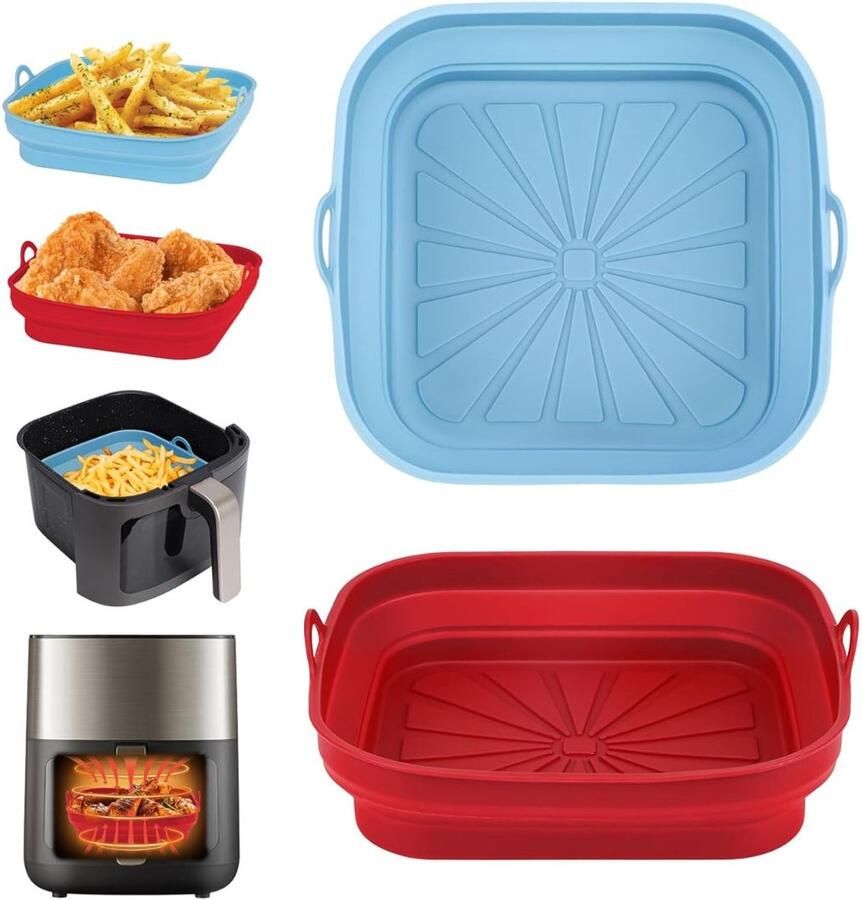 Airfryer Accessoires Siliconen Bakje Bakpapier Blauw en Rood