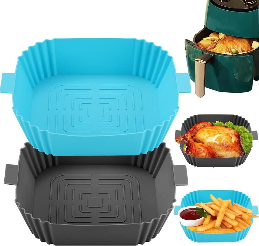 Airfryer Accessoires Siliconen Bakje Bakpapier Grijs en Blauw