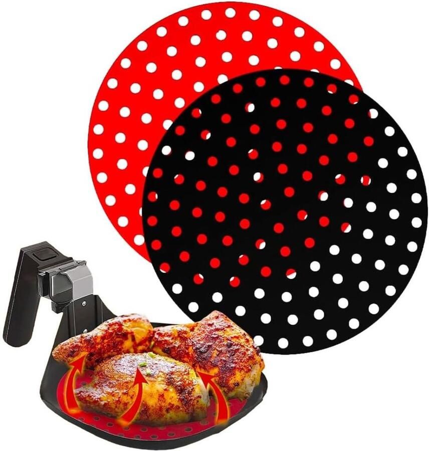 Airfryer Accessoires Siliconen Bakje Bakpapier Zwart en Rood