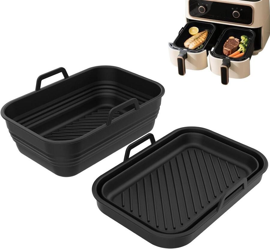 Airfryer Accessoires Siliconen Vorm Bakken in Airfryer Opvouwbaar Ontwerp 2 stuks Zwart