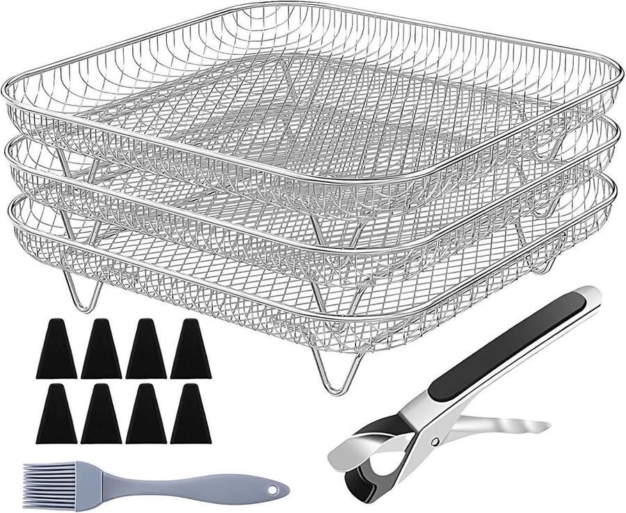 Airfryer Accessoires Stapelbare Mand Dubbel Koken Antiaanbaklaag 20 cm Set Zilver
