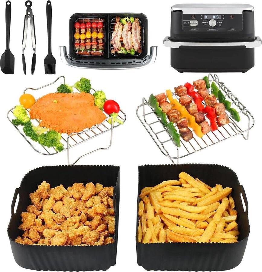 Airfryer Accessoires voor Ninja Flex Drawer AF500EU 104 l 7 stuks heteluchtfriteuse accessoires Ninja Foodi Flexdrawer Dual Zone inclusief siliconen bakvorm compatibel met Cecotec. airfryer accessoires