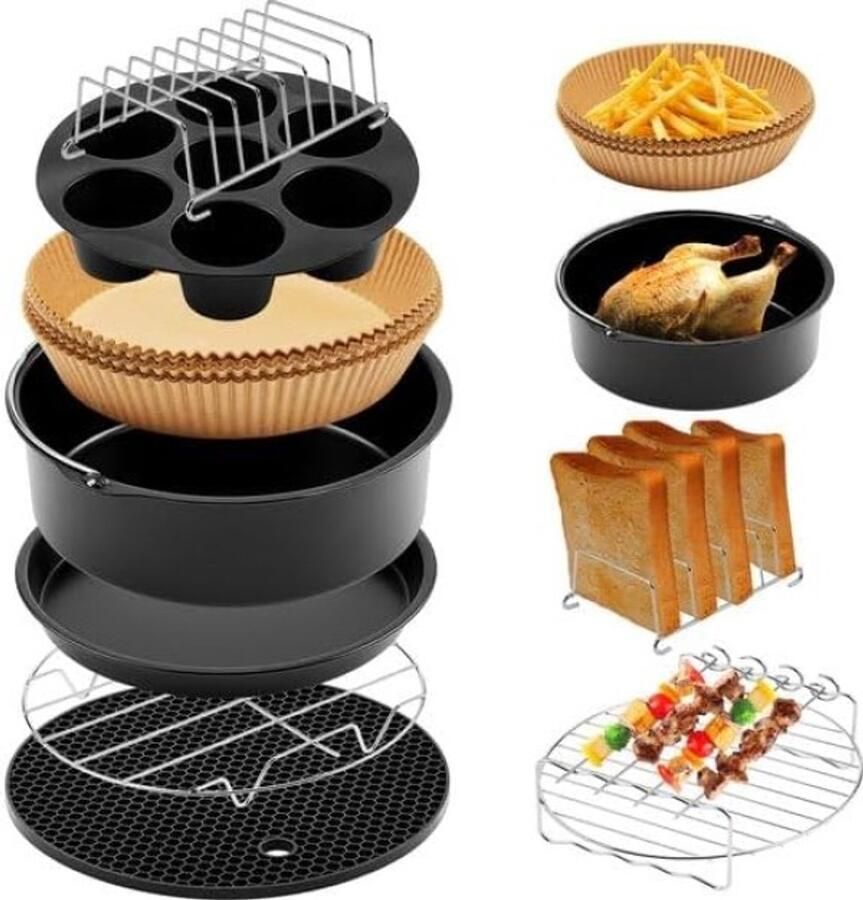 Airfryer Accessoireset 8-delig RVS Zwart