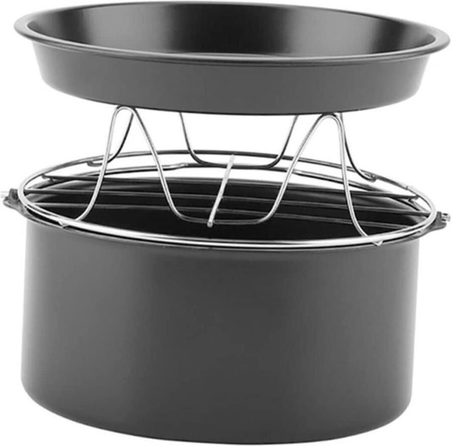 Airfryer Accessoireset Bakvormen Stoomrek Luchtfrituren Bakken Roestvrij Staal 22cm Diameter Zwart