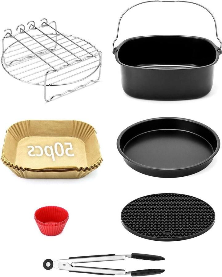 Airfryer Accessoireset Heteluchtfriteuse Onderdelen Gezond Koken 6 Delige Set 20cm Rood