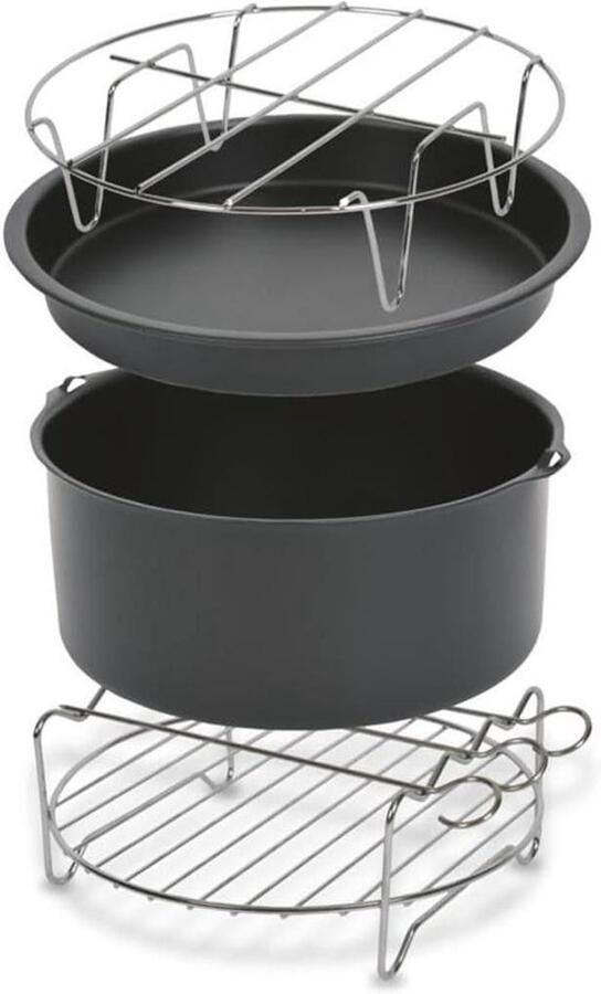 Airfryer Accessoireset Kookmand Inzetstuk Gezonder Koken Antiaanbaklaag 17 cm Diameter Grijs