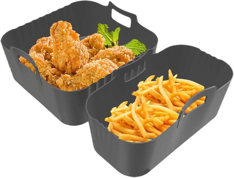 Airfryer Bakje Silicone Frituurpan Mandje Gerechten Scheiden Dubbele Bak Kamers 24 x 17.6 cm Grijs