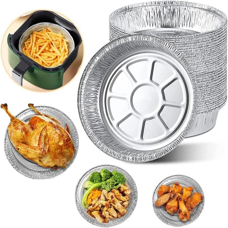 Airfryer Aluminiumfolie Pannen Wegwerp Bakjes Eten Bereiden Hittebestendig Materiaal Optioneel 6 7 8 9 inch Zilver