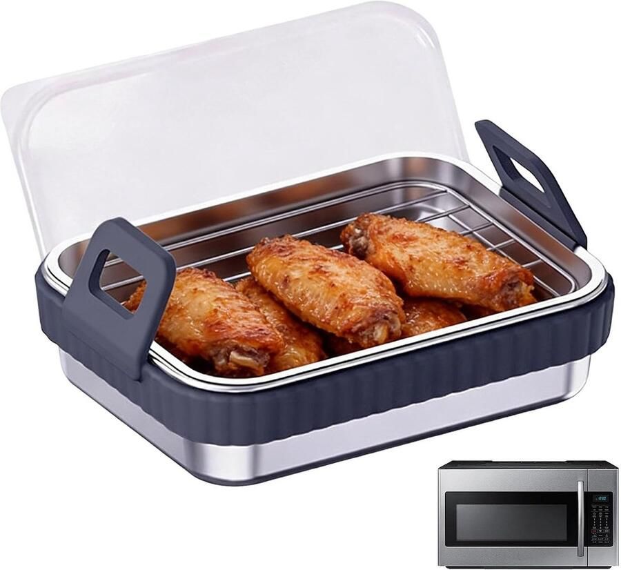 Airfryer Bakblik Antiaanbaklaag Tray Thuis Koken Maximale Luchtstroom 21 x 16 x 5.6 cm Grijs - Foto 1