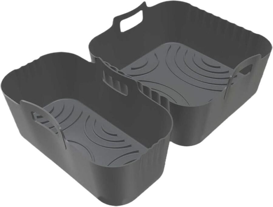 Airfryer Bakje Silicone Frituurpan Liners Koken Bakken Dubbele Compartimenten 24 x 17.6 cm Grijs