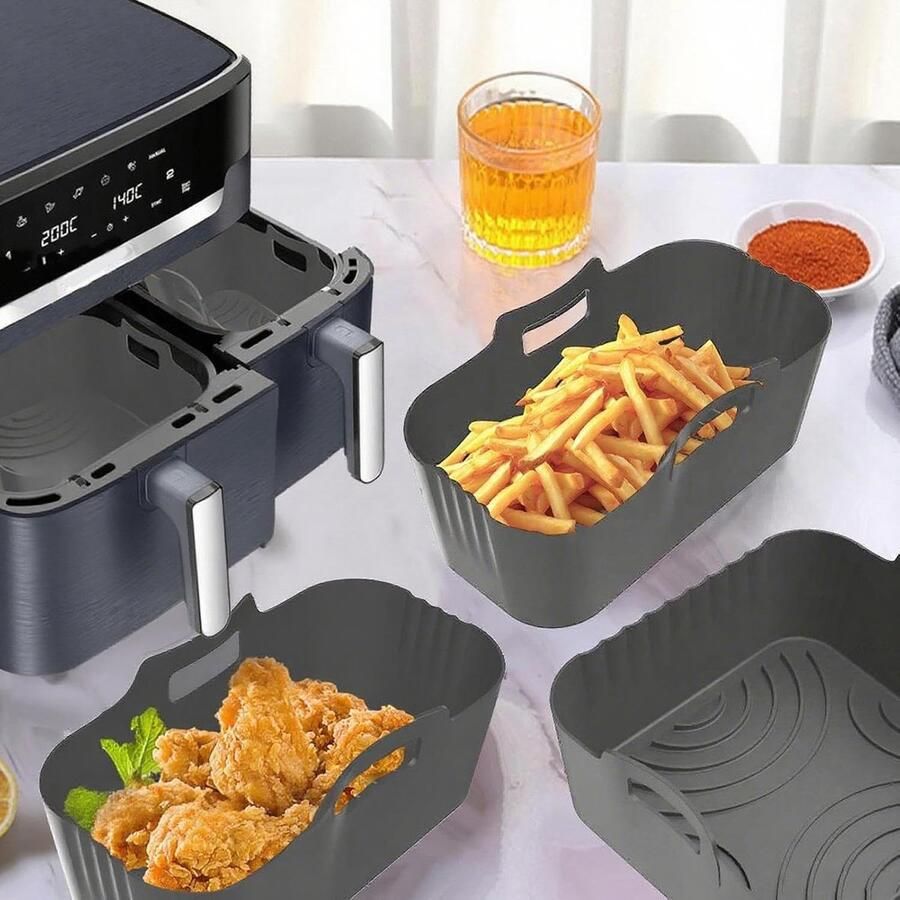 Airfryer Bakje Silicone Herbruikbare Bakbladen Koken en Bakken Dubbele Kookzones 20 x 20 cm Grijs