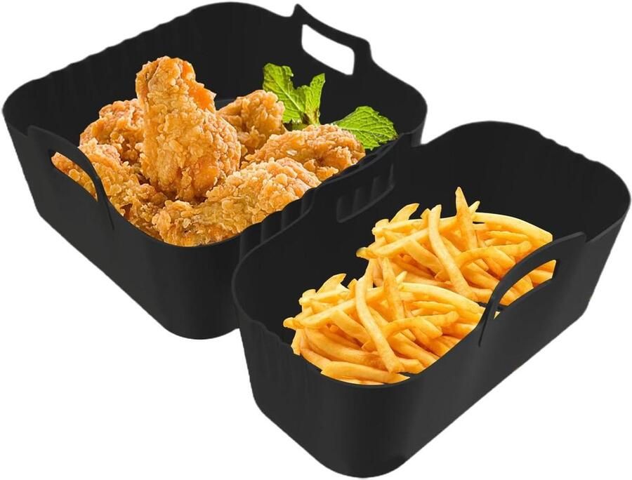 Airfryer Bakje Silicone Mandje Airfryer Herbruikbaar Koken en Bakken Smaakscheiding Technologie 20 x 20 cm Zwart