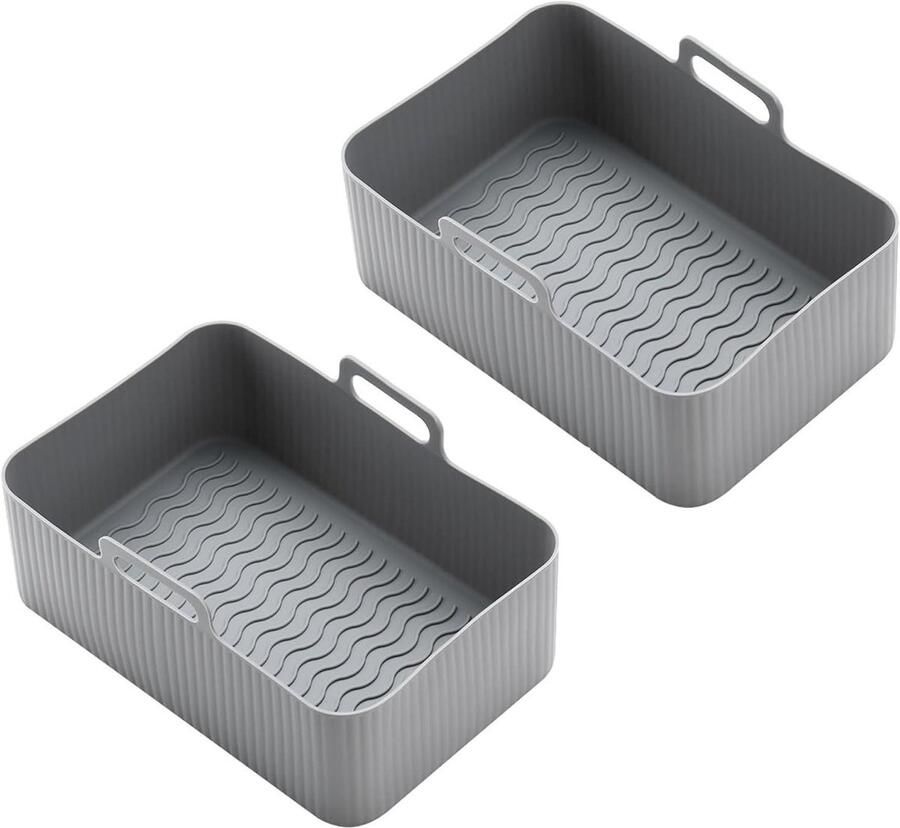 Airfryer Bakjes Frituurmandjes Siliconen Hygiënisch Koken Voedselveilig Materiaal 19.5 x 13.5 x 7CM Grijs