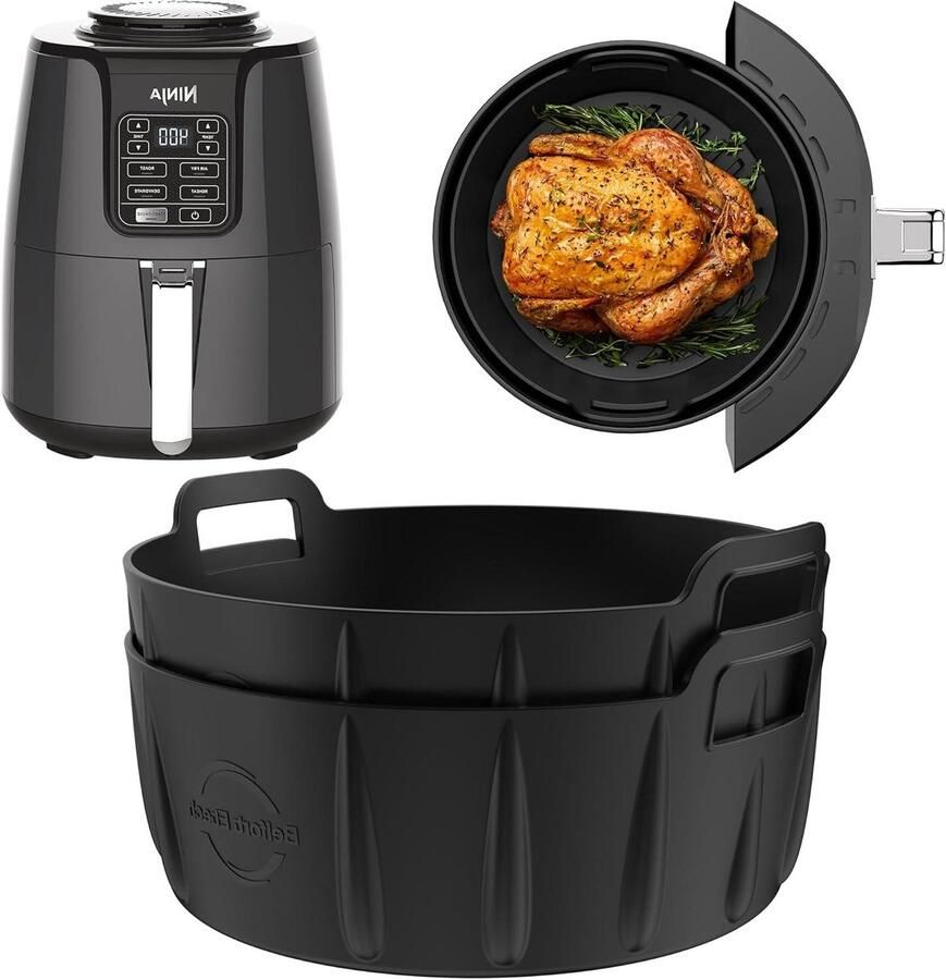 Airfryer Bakjes Siliconen Liners Lekker Koken Extra Dik Materiaal 2 Stuks 21cm Zwart
