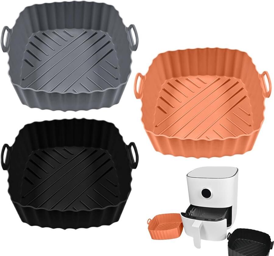 Airfryer Bakmatten Siliconen Liners Gemakkelijk Bakken Herbruikbaar Anti-aanbak 18.8cm Vierkant Set van 3